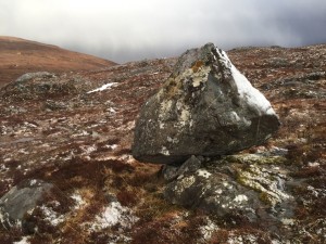 Balanced rock near the watershed divide between Glen Loyne to the north and Glen Quoich to the south.
